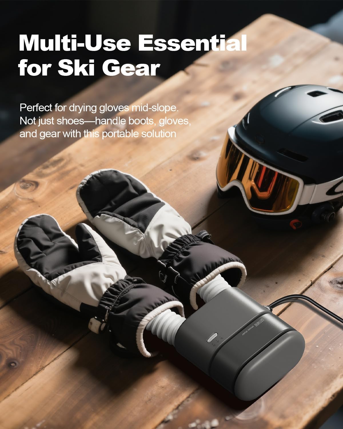 Lang positioned with winter gloves and ski gear